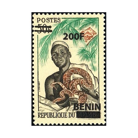 Benin 2009 - Mi 1495 - local overprint 200 f - Ouidah: witch doctor - rock python snake - MNH - CV 150 €