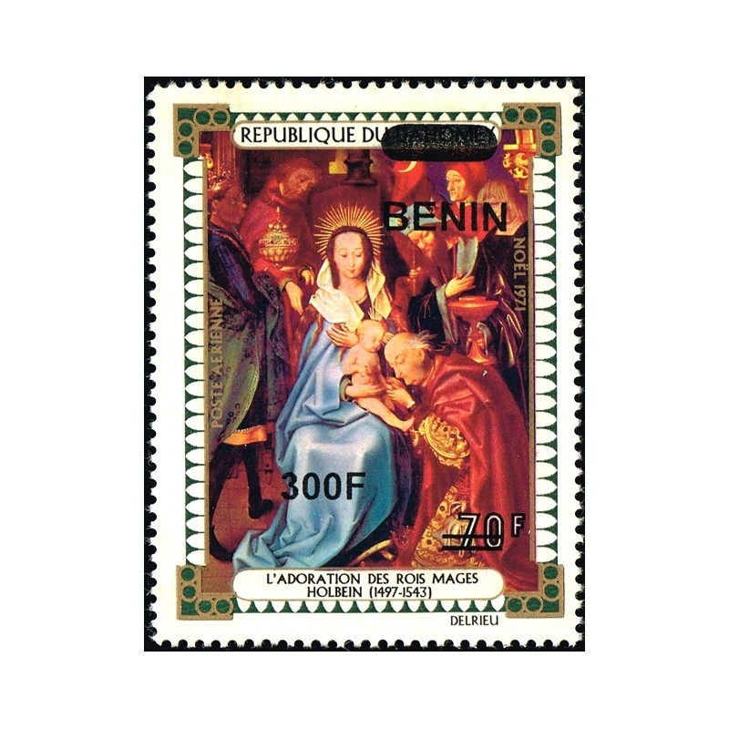 Bénin 2009 - Mi 1549 - surcharge locale 300 f - Adoration des rois mages par Holbein - Noël 1971 ** - cote 40 €