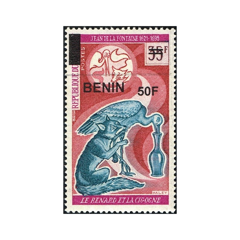 Bénin 2009 - Mi 1574 - surcharge locale 50 f - Jean de la Fontaine - le renard et la cigogne (oiseau) ** - cote 100 €