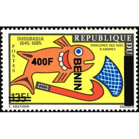 Bénin 2009 - Mi 1584 - surcharge locale 400 f - Emblèmes des rois d'Abomey - Ouegbadja (poisson) ** - cote 80 €