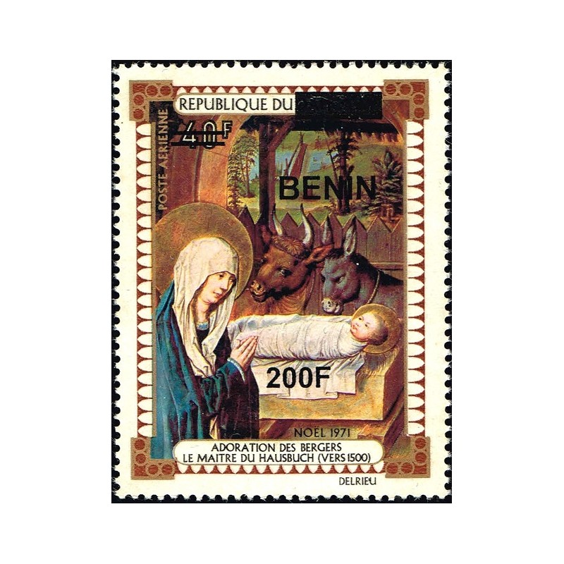 Bénin 2009 - Mi 1521 - surcharge locale 200 f - Adoration des bergers - Maître du Hausbuch ** - cote 40 €