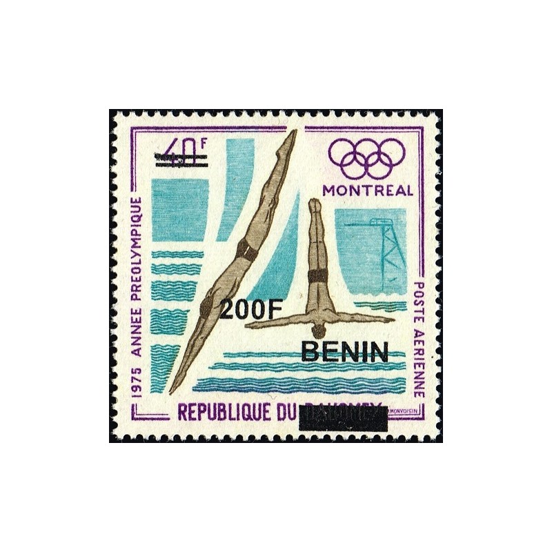 Bénin 2009 - Mi 1522 - surcharge locale 200 f - Jeux olympiques Montréal - plongeon ** - cote 50 €