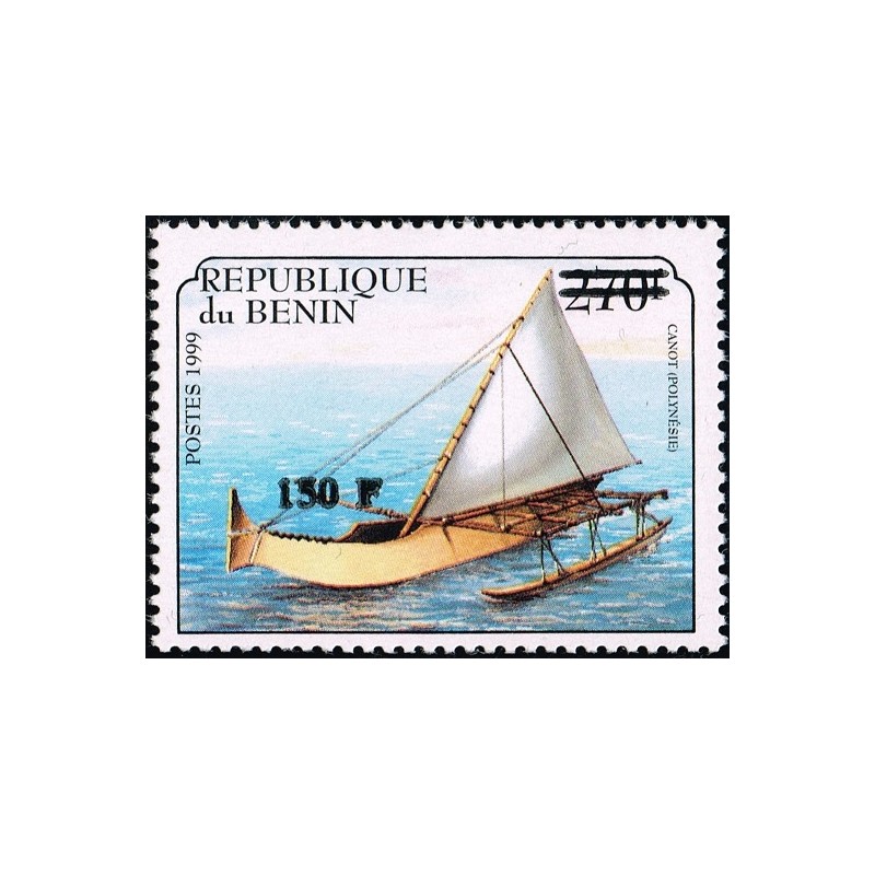 Bénin 2000 - Mi 1307 - surcharge locale 150 f - Navire : canot (Polynésie) - cote 100 € **