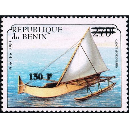 Bénin 2000 - Mi 1307 - surcharge locale 150 f - Navire : canot (Polynésie) - cote 100 € **