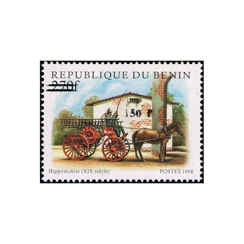 Bénin 2000 - Mi 1301 - surcharge locale 150 f - Hippomobile (XIXè s.), pompier - cote 100 € **