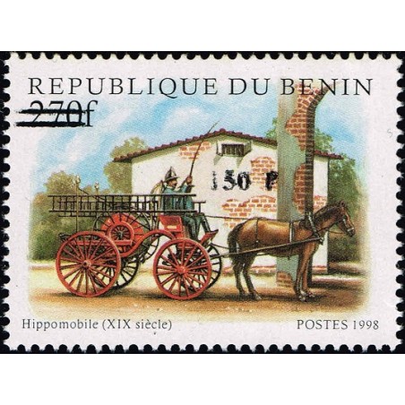 Bénin 2000 - Mi 1301 - surcharge locale 150 f - Hippomobile (XIXè s.), pompier - cote 100 € **