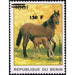 Bénin 2000 - Mi 1285 - surcharge locale 150 f - Chevaux - cote 100 € **