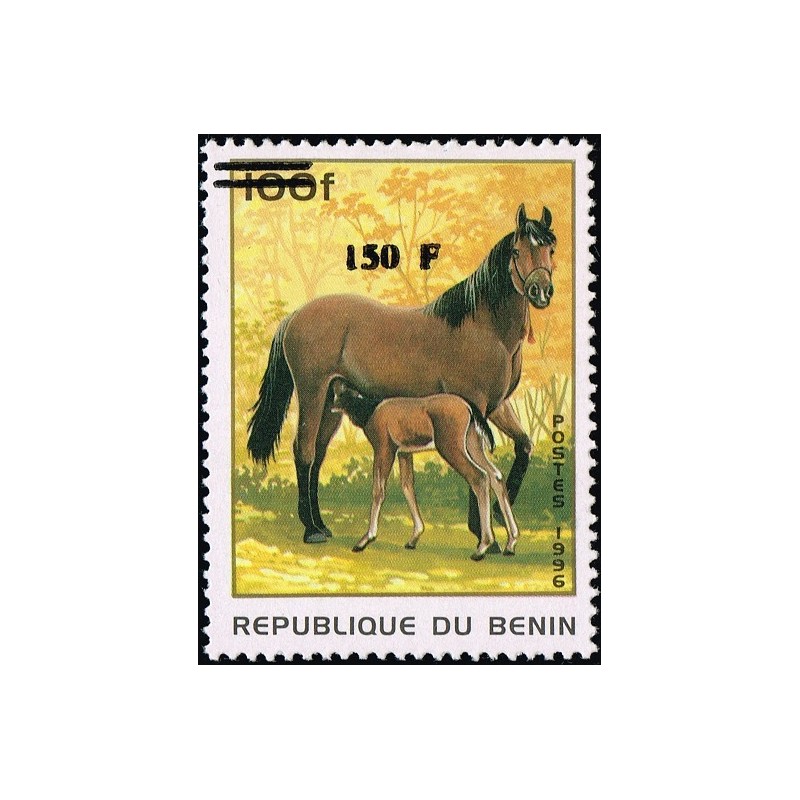 Bénin 2000 - Mi 1285 - surcharge locale 150 f - Chevaux - cote 100 € **
