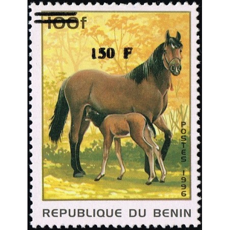 Bénin 2000 - Mi 1285 - surcharge locale 150 f - Chevaux - cote 100 € **