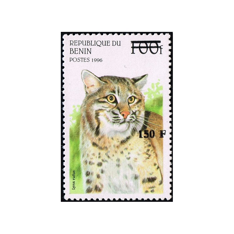 Bénin 2000 - Mi 1282 - surcharge locale 150 f - Félins : lynx "lynx rufus" - cote 100 € **