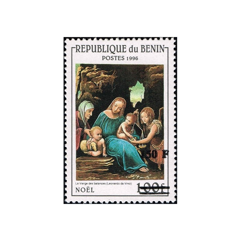 Bénin 2000 - Mi 1280 - surcharge locale 150 f - Vierge des balances par Léonard de Vinci - Noël - cote 100 € **