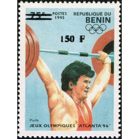 Bénin 2000 - Mi 1253 - surcharge locale 150 f - Jeux olympiques Atlanta 96 - haltérophilie - cote 100 € **