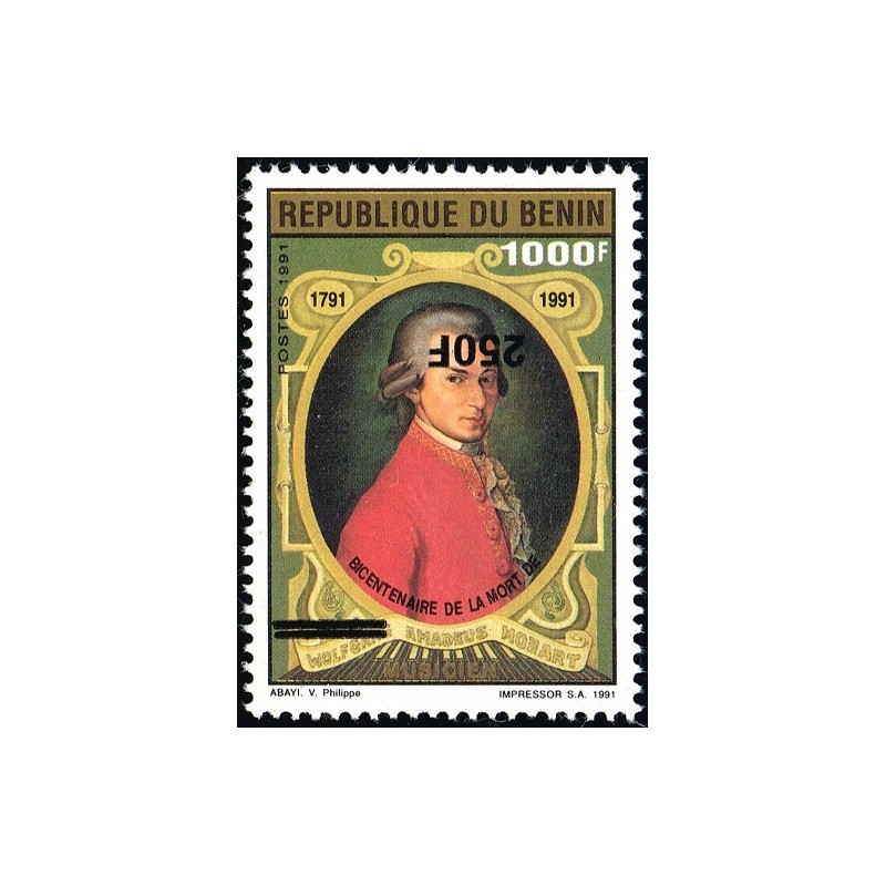 Bénin 1996 - Mi 891 - surcharge locale 250 f - Mozart ** - surcharge inversée