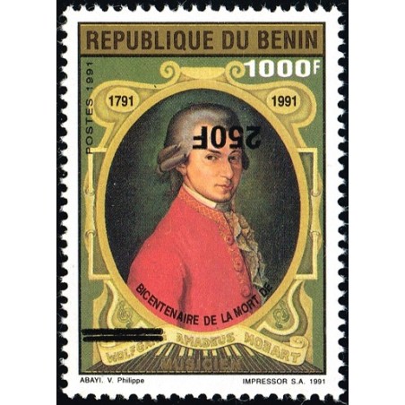 Bénin 1996 - Mi 891 - surcharge locale 250 f - Mozart ** - surcharge inversée