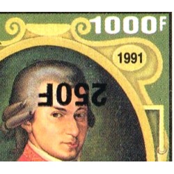 Bénin 1996 - Mi 891 - surcharge locale 250 f - Mozart ** - surcharge inversée