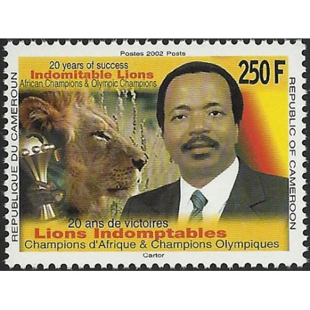 2002 - Mi 1246 - Soccer: 2002 World Cup Japan & Korea, president Biya and lion - MNH