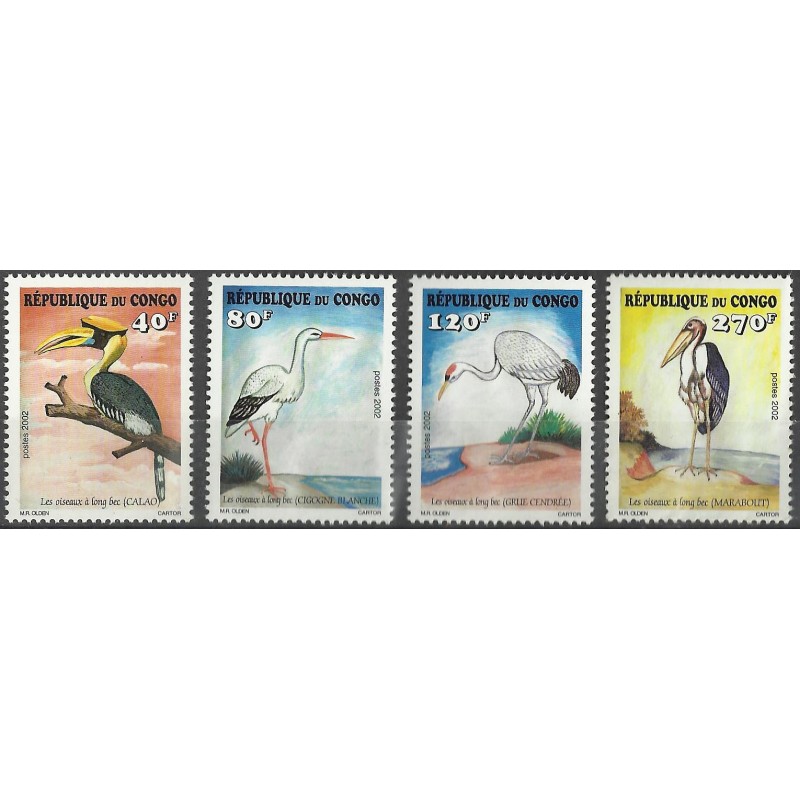2002 - Mi 1753/1756 - Les oiseaux à long bec - 4 val. **