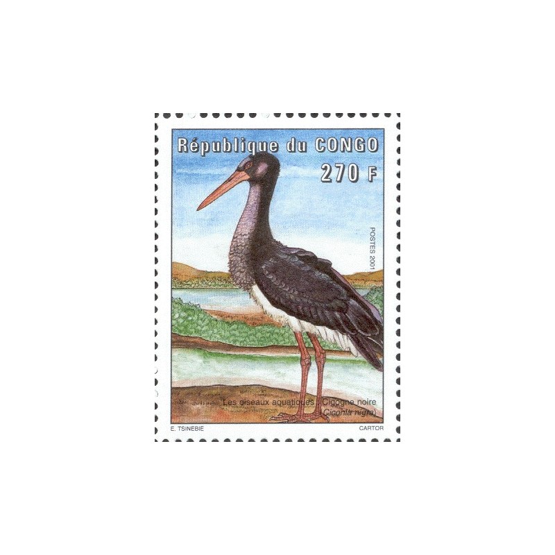 2001 - Mi 1743 - Aquatic birds: Black Stork - MNH