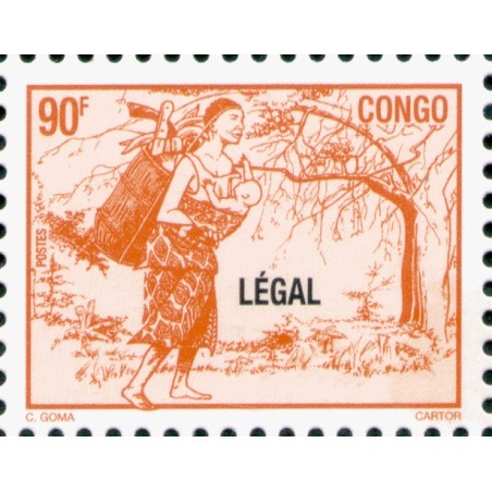 1998 - Mi 1563 - surcharge LEGAL - Femme à la hotte - 90 f orange **