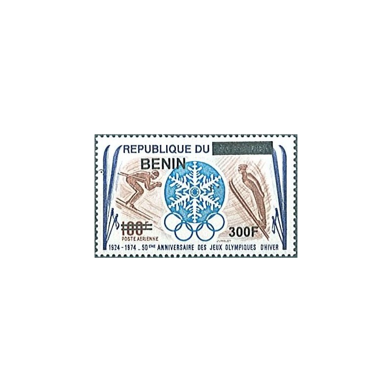 2009 - Mi 1569 - surcharge locale 300 f - 50ème Anniv. Jeux Olympiques d'hiver, skieurs **