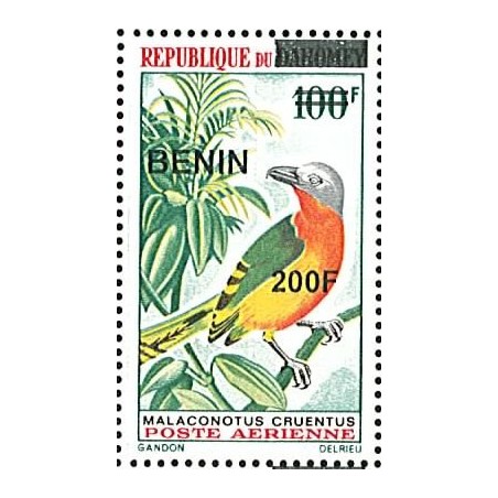 2009 - Mi 1530 - local overprint 200 f - Bird "Malaconotus Cruentus" - MNH