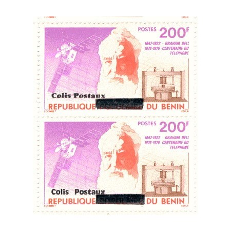 2002 - colis postaux Mi 35 types 1 et 2 se tenant - surcharge locale - Téléphone et satellite - Graham Bell **