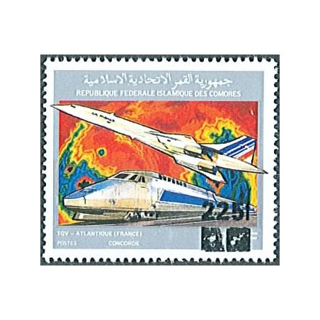 1995 - Mi 1080 - local overprint 225 f -  Concorde and train TGV Atlantic - RR - MNH