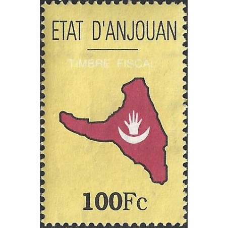 1999 - ETAT d'ANJOUAN - Carte et drapeau d'Anjouan - timbre fiscal 100 Fc - RR **