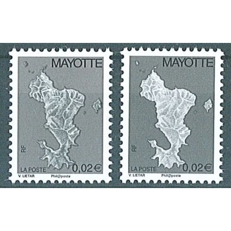 2006 / 2008 - Mayotte - Carte de l'île Phil@poste - 0,02 € - 2 couleurs ** 