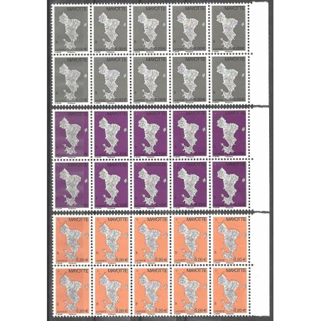 2011 - Mayotte - Carte de l'île Phil@poste - 3 timbres avec nouvelles nuances x10 ** 