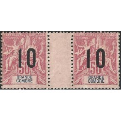 1912 - Grande-Comore - overprint 10 on 50 c - pair vith variety - MNH