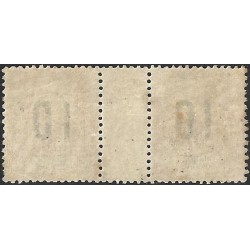 1912 - Grande-Comore - surcharge 10 sur 50 c - paire interpanneau avec varété chiffres espacés * - cote 115 €