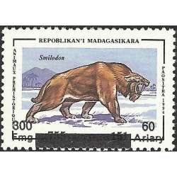 1998 - Mi 2105 - surcharge locale 300 Fmg - Animal préhistorique : smilodon **