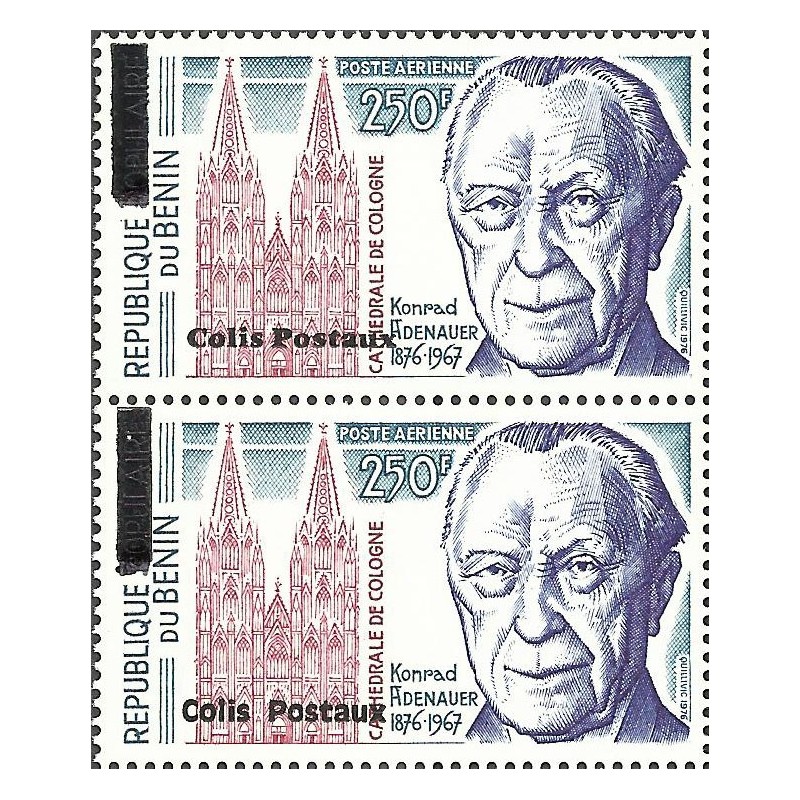 2002 - colis postaux Mi P 49 types 1 et 2 se tenant - surcharge locale - Konrad Adenauer - Cathédrale de Cologne **