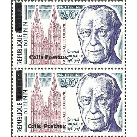 2002 - colis postaux Mi P 49 types 1 et 2 se tenant - surcharge locale - Konrad Adenauer - Cathédrale de Cologne **