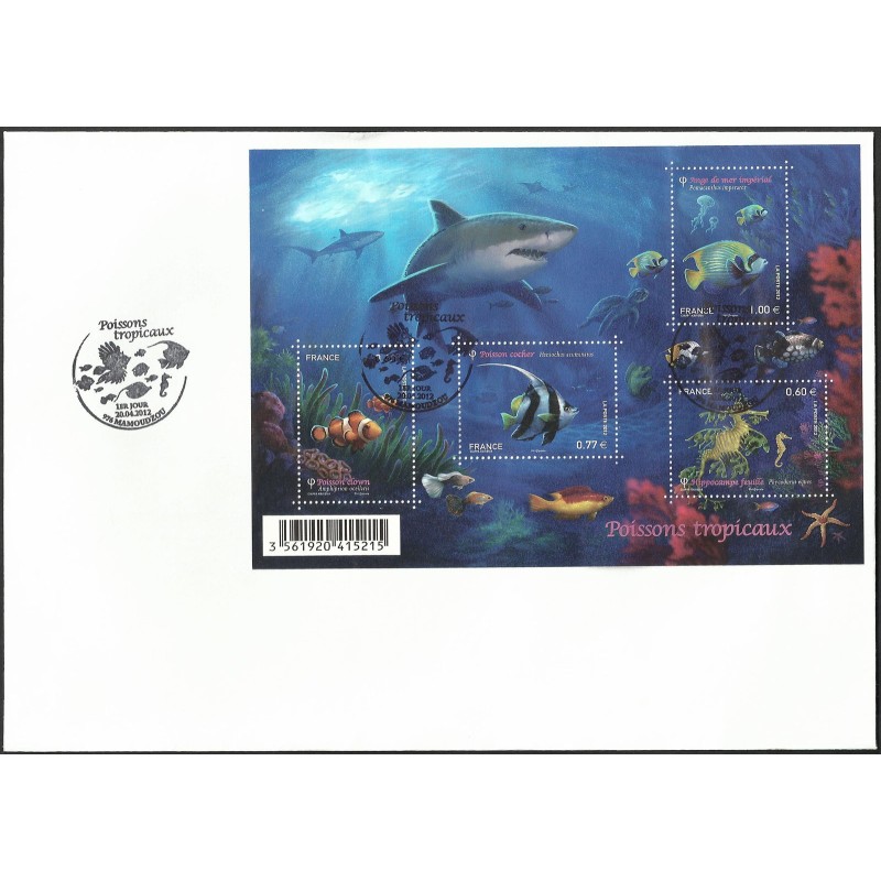 2012 - Mayotte - FDC tropical fishes (sheetlet)