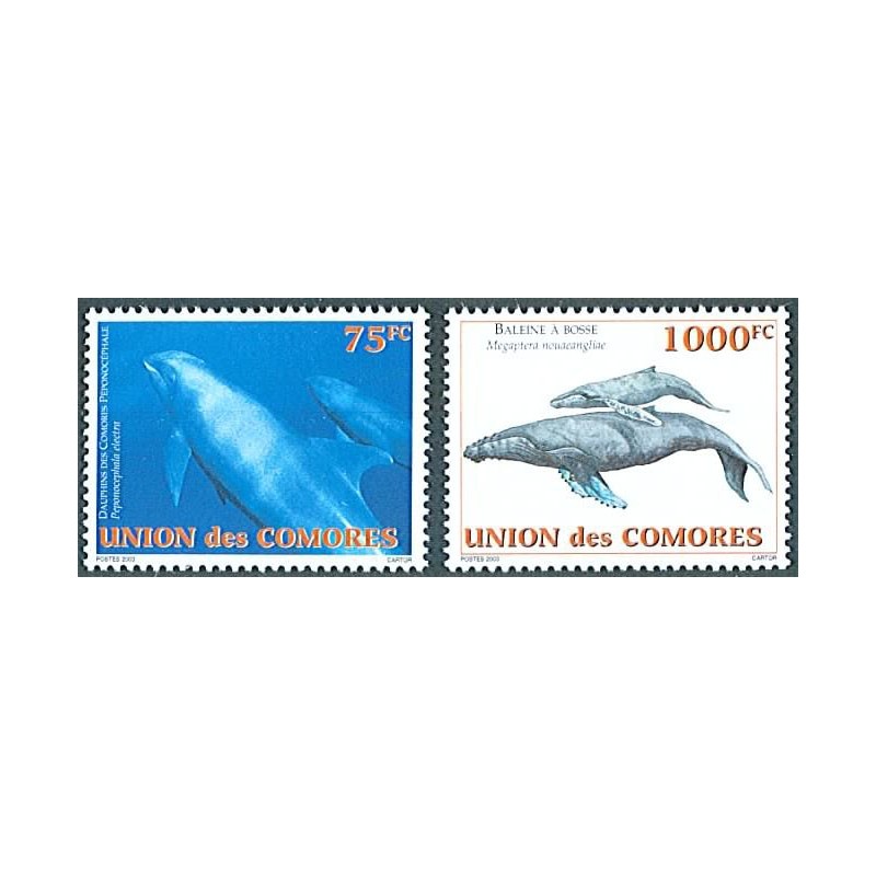 Comores 2003 - Mi 1793 et 1794 - cétacés : dauphins et baleine - 2 t. **