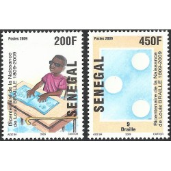 Sénégal 2009 - Louis Braille - enfant aveugle lisant et chiffre 9 - 2 val. **