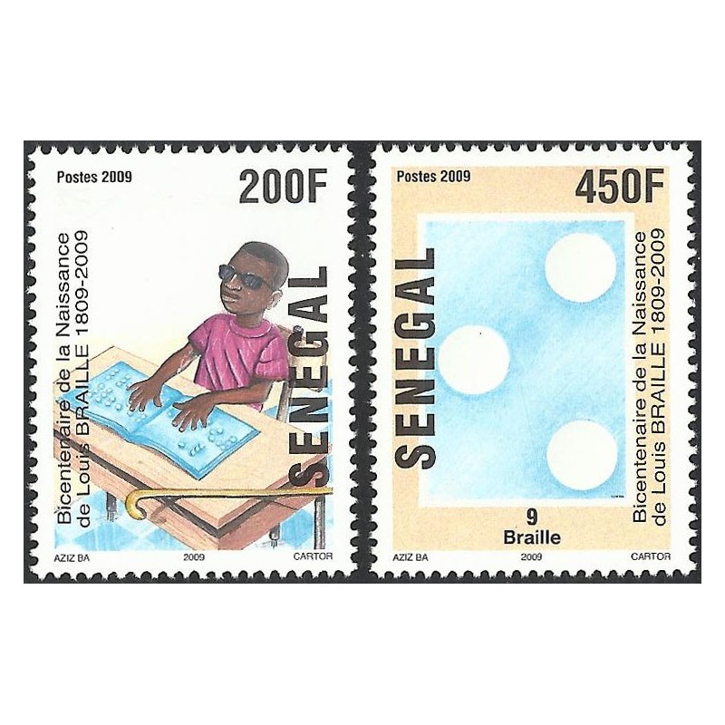 Senegal 2009 - Louis Braille - blind child reading and number 9 - 2 st. MNH