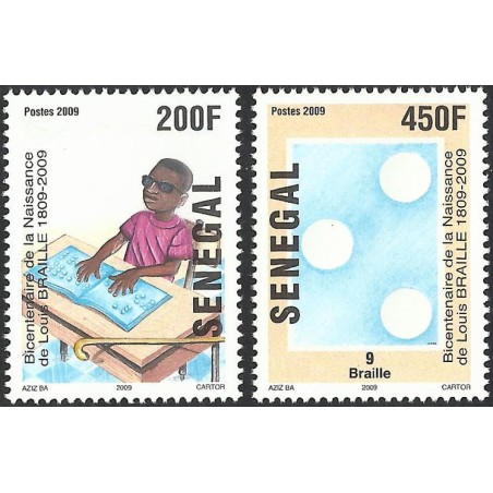 Senegal 2009 - Louis Braille - blind child reading and number 9 - 2 st. MNH