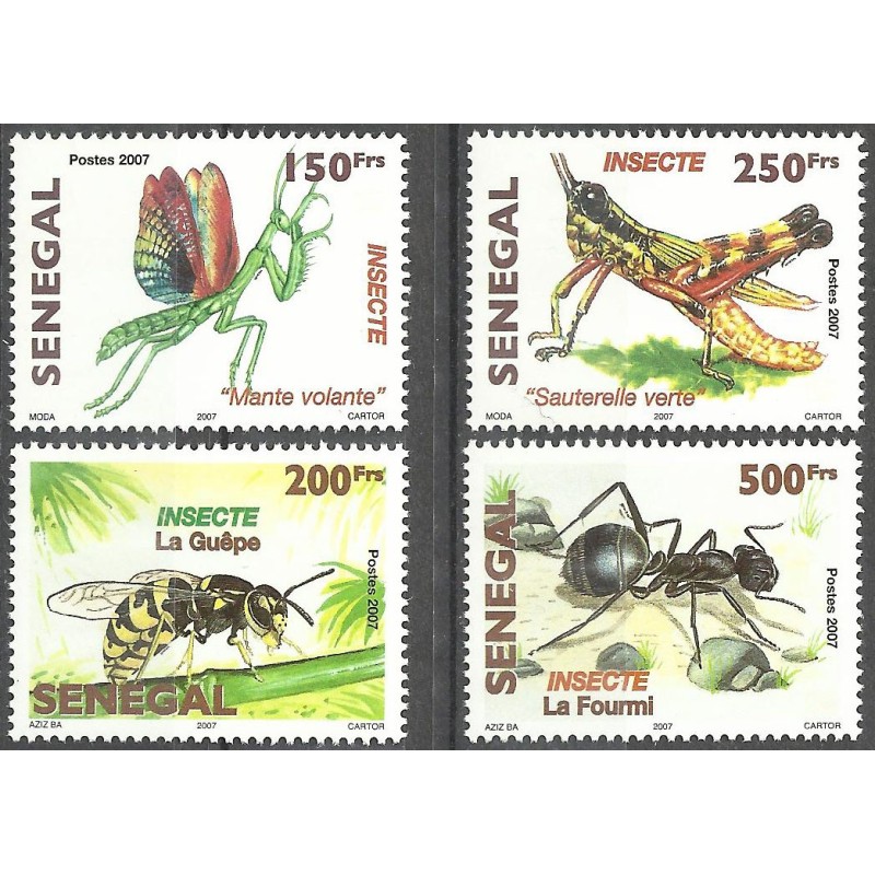 Senegal 2007 / 2010 - Insects: mantis, wasp, grasshopper, ant - 4 st. MNH