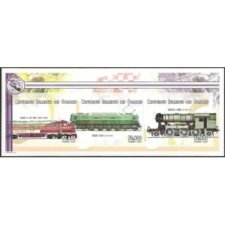 Comoros 1999 - Mi 1739 to 1741 - Trains: locomotives - UNPERFORATED - MNH