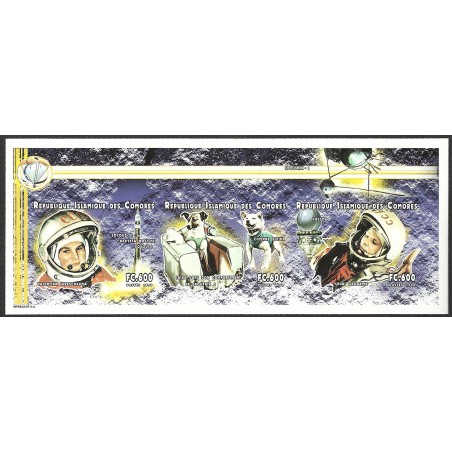 Comores 1999 - Mi 1749 à 1751 - Espace - Astronaute - Chien - NON DENTELE **